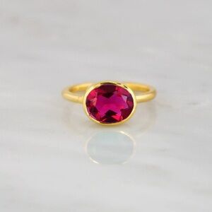 Pink Spinel Quartz Rose Gold Plated Ring. Size 8.5